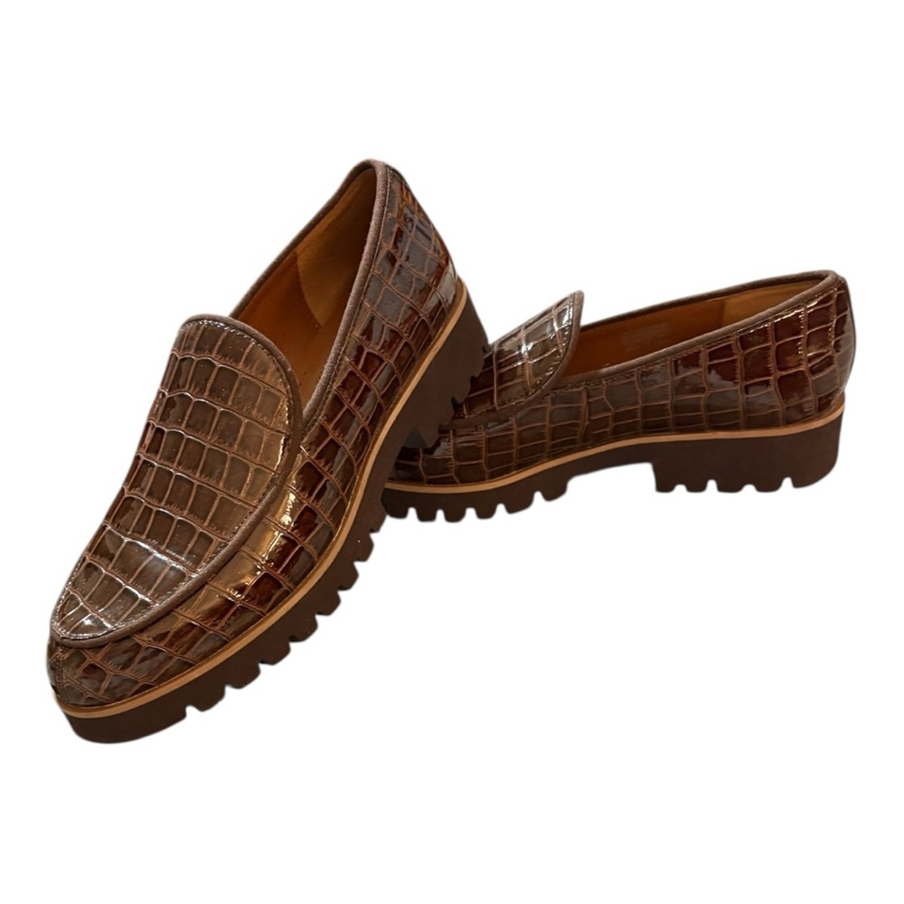 Donald J. Pliner Brown Croc-Embossed Leather Loafers